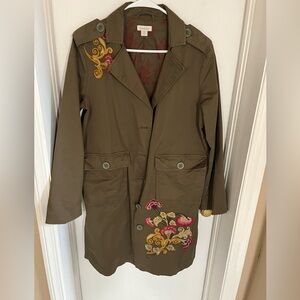 Sundance Olive Coat with Embroidery like new petite medium